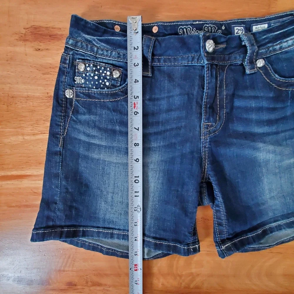 Miss Me Mid Rise Easy Shorts Denim Jean 29 Embellished Western Sequined Stretch